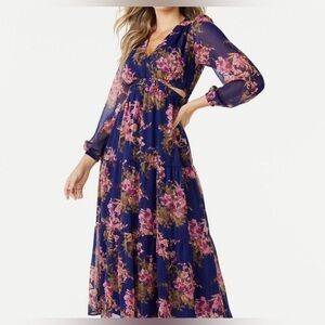SOFIA Vergara Navy & Pink‎ Flowers Maxi-Dress, Cut-outs at Waist Size Medium